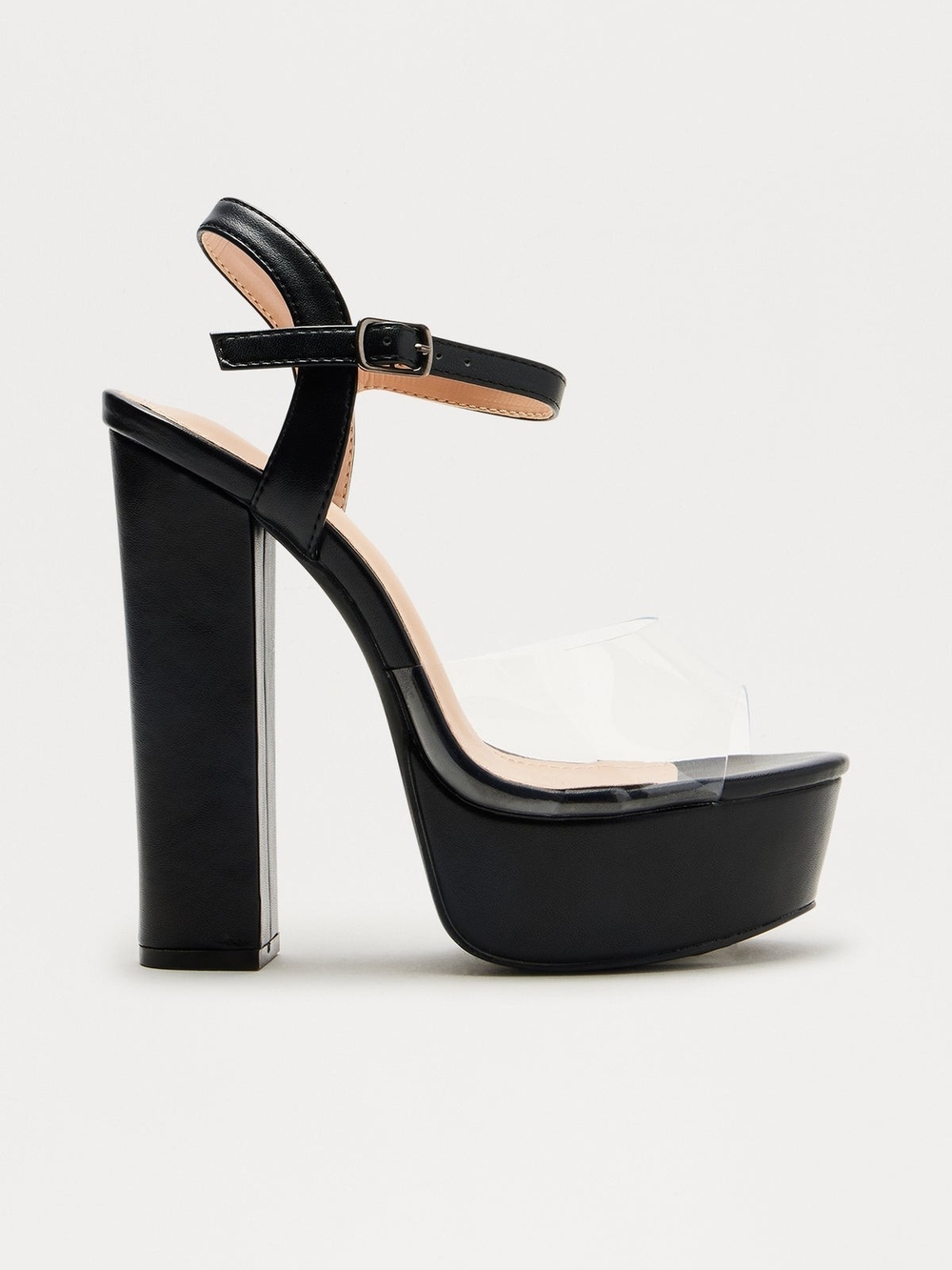 Fashion Nova Bossy Clear Strap Platform Block Heels - Black SZ 10 - Picture 2 of 4